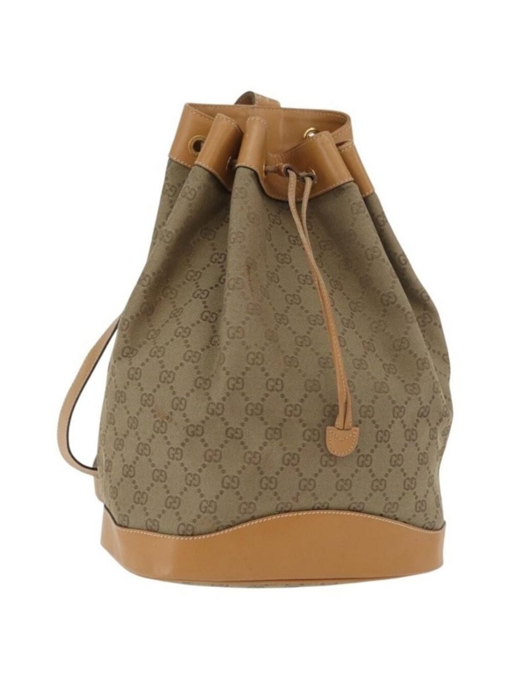 Authentic GUCCI GG Canvas Purse Shoulder Bag Beige Gold